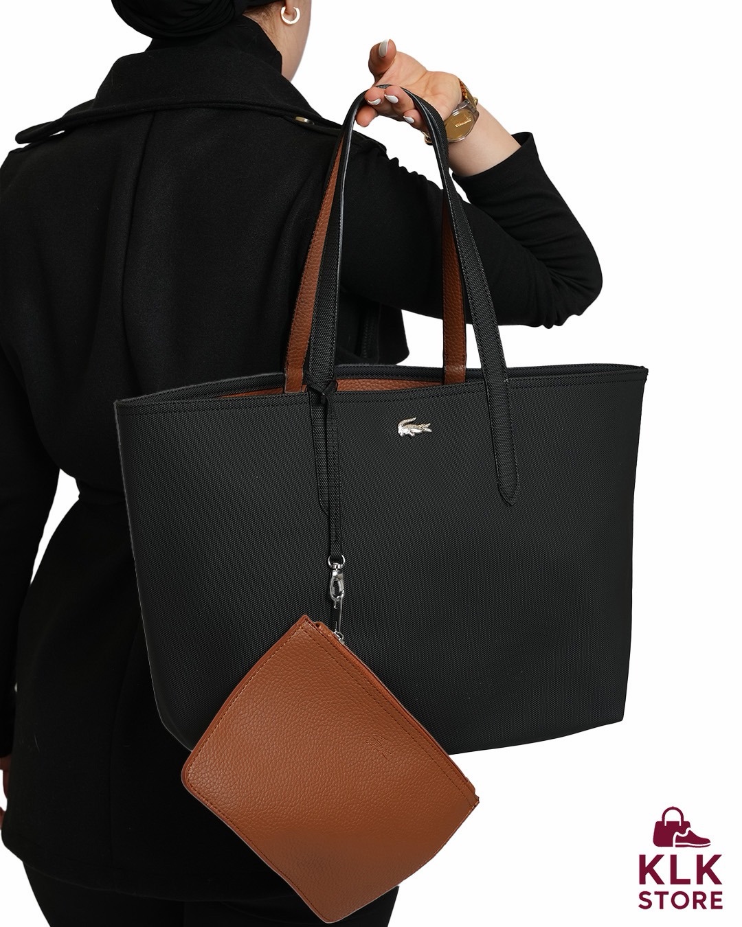 شنتةLACOSTE دبل فيس بني مع اسود